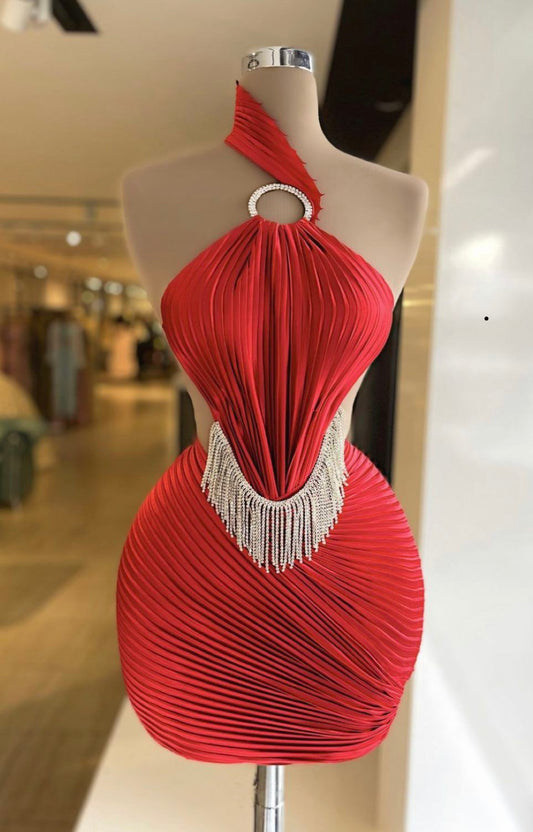 ✨Girlhomeshops🔥 Discount: 5% off orders over $100-Red Fashion Sexy Beaded Short Suspender Party Dress gh4973