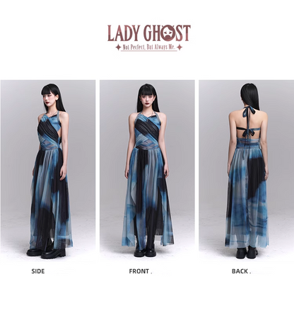 New Fashion Party Blue Chiffon Halter Dress HZ1024