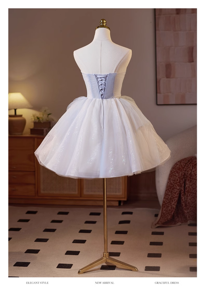 Chic Sequin A-line Sweetheart Tulle Strapless Party Dresses Homecoming Dresses, HZ1024