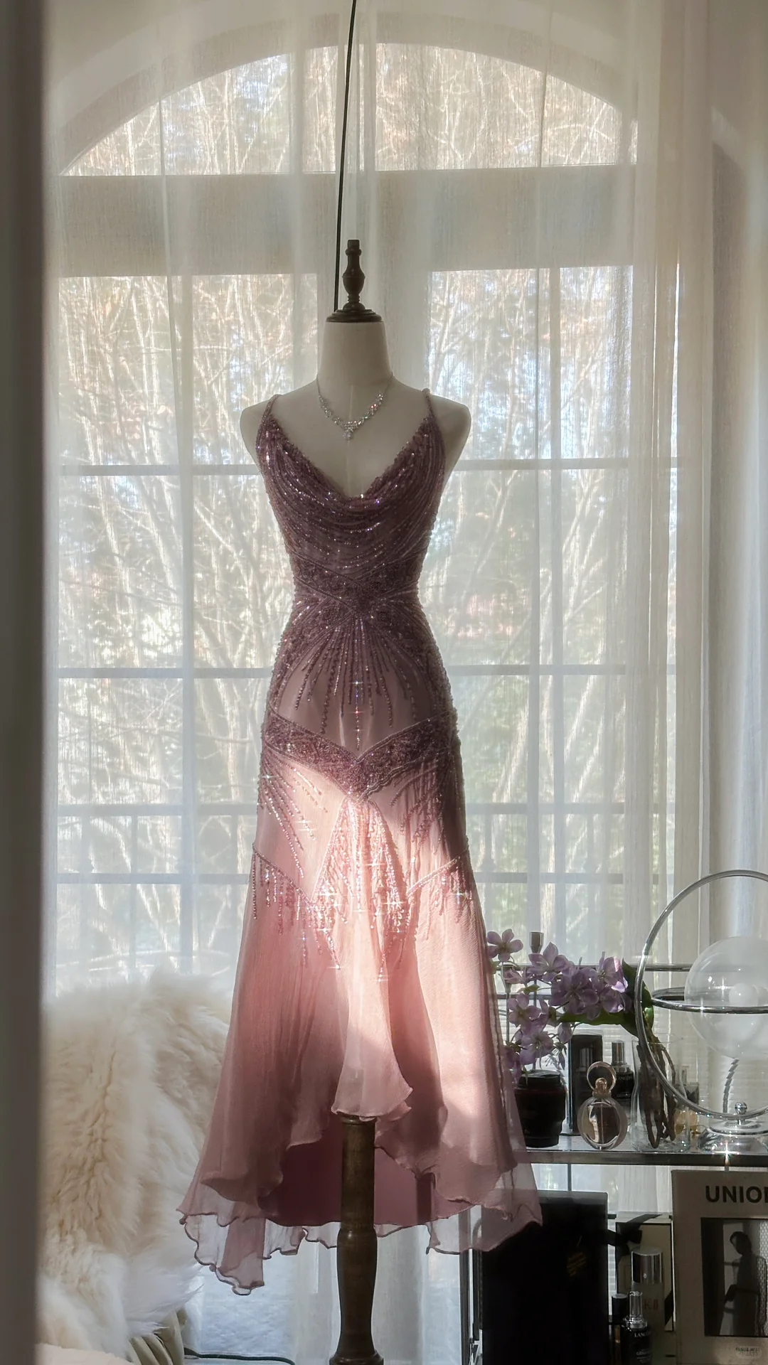 Vintage Elegant Purple Fairy Long Chiffon Spaghetti Strap Romantic Ball Gown Evening Dress Prom Dresses HZ1024