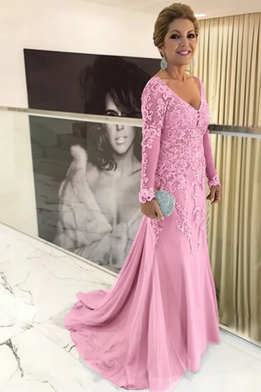 Elegant Long Sleeves Lace mother of the bride dress V-Neck