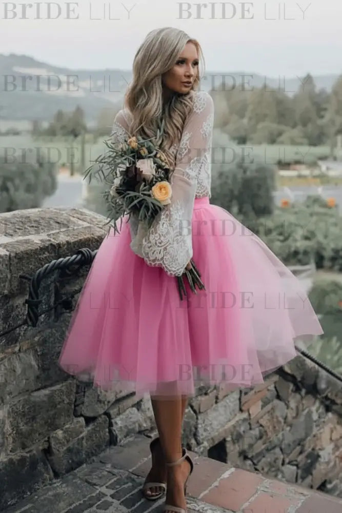 Blue Simple Wedding Dress A Line Designed Neckline Lace Tulle Bridal Gowns