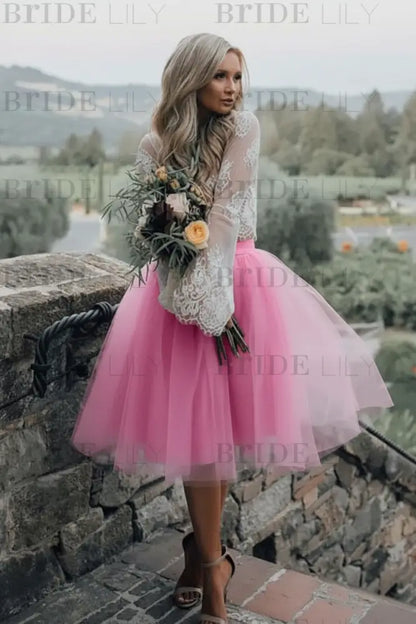 Blue Simple Wedding Dress A Line Designed Neckline Lace Tulle Bridal Gowns