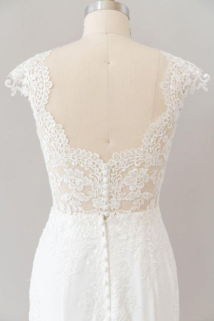 Cap Sleeve Illusion Lace Sheath Wedding Dress