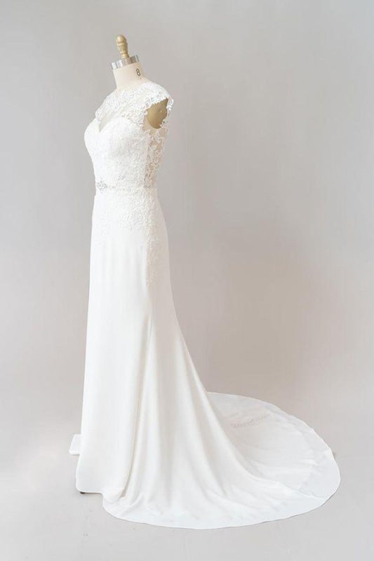 Cap Sleeve Illusion Lace Sheath Wedding Dress