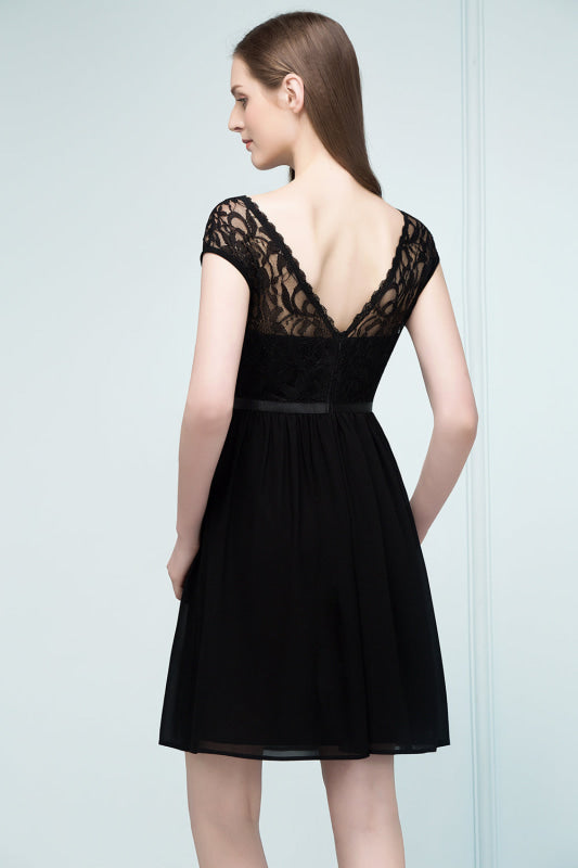Cap Sleeves Chiffon Short Bridesmaid Dress Black