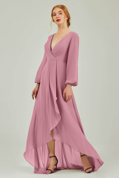Asymmetrical Sweep-Brush Chiffon Bridesmaid Dress Formal Dresses CB0239