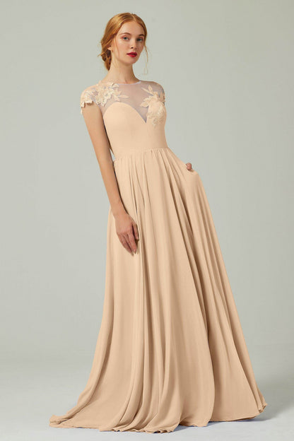 A-Line Sweep-Brush-Train Chiffon Bridesmaid Dress CB0248PS
