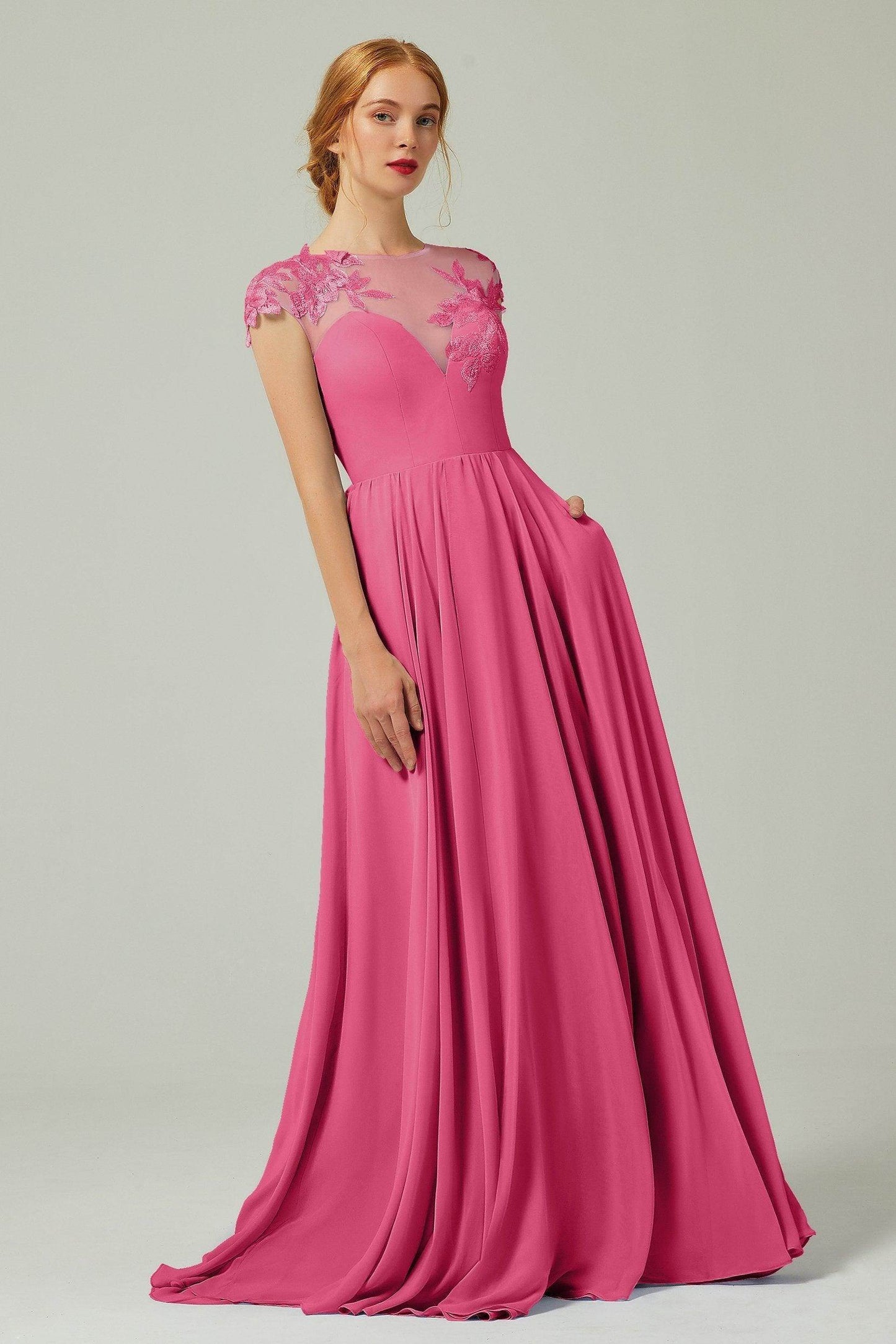 A-Line Sweep-BrushTrain Chiffon Bridesmaid Dress CB0248