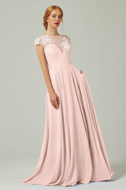 A-Line Sweep-BrushTrain Chiffon Bridesmaid Dress CB0248