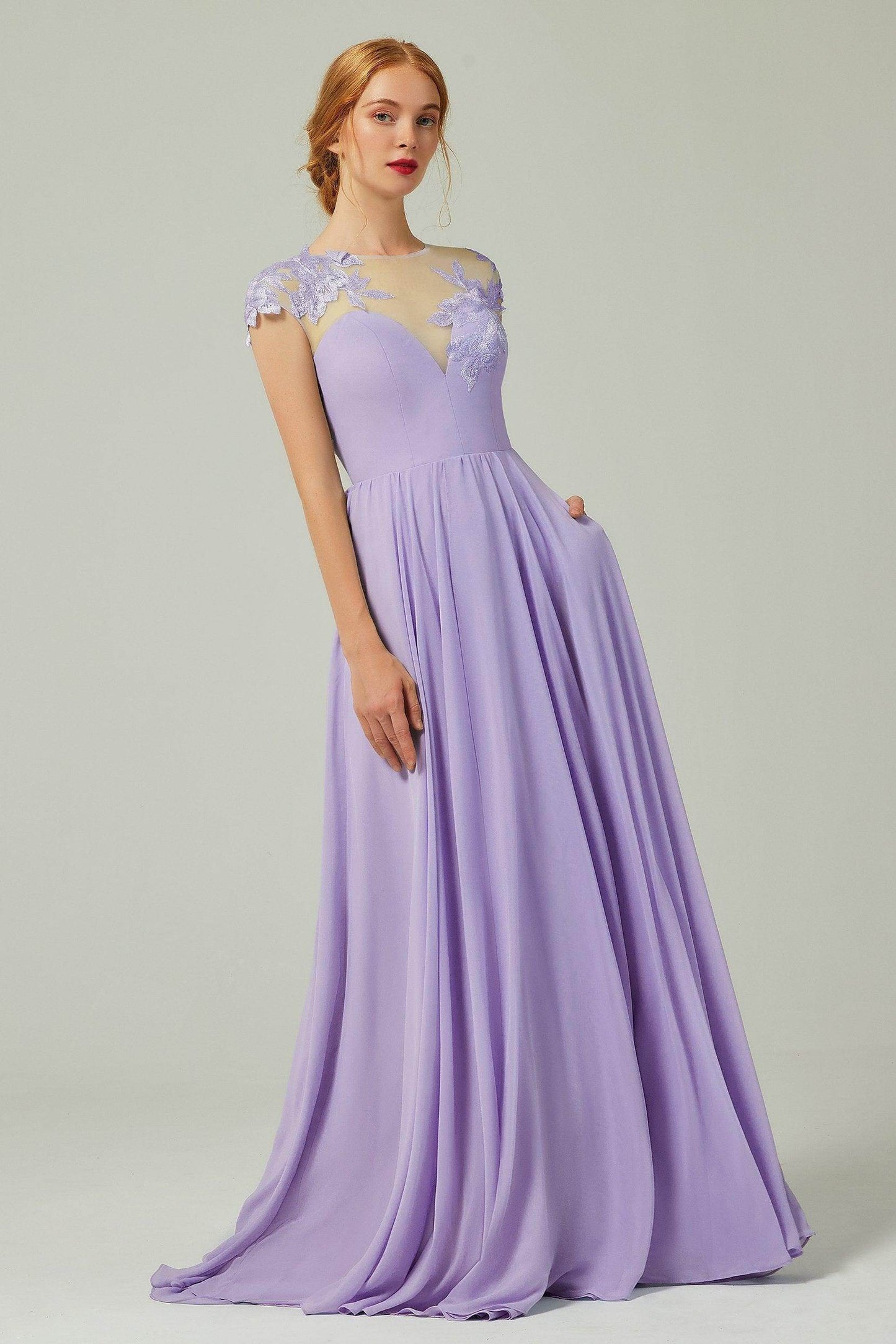 A-Line Sweep-BrushTrain Chiffon Bridesmaid Dress CB0248