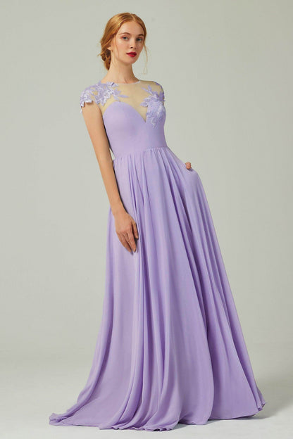 A-Line Sweep-BrushTrain Chiffon Bridesmaid Dress CB0248