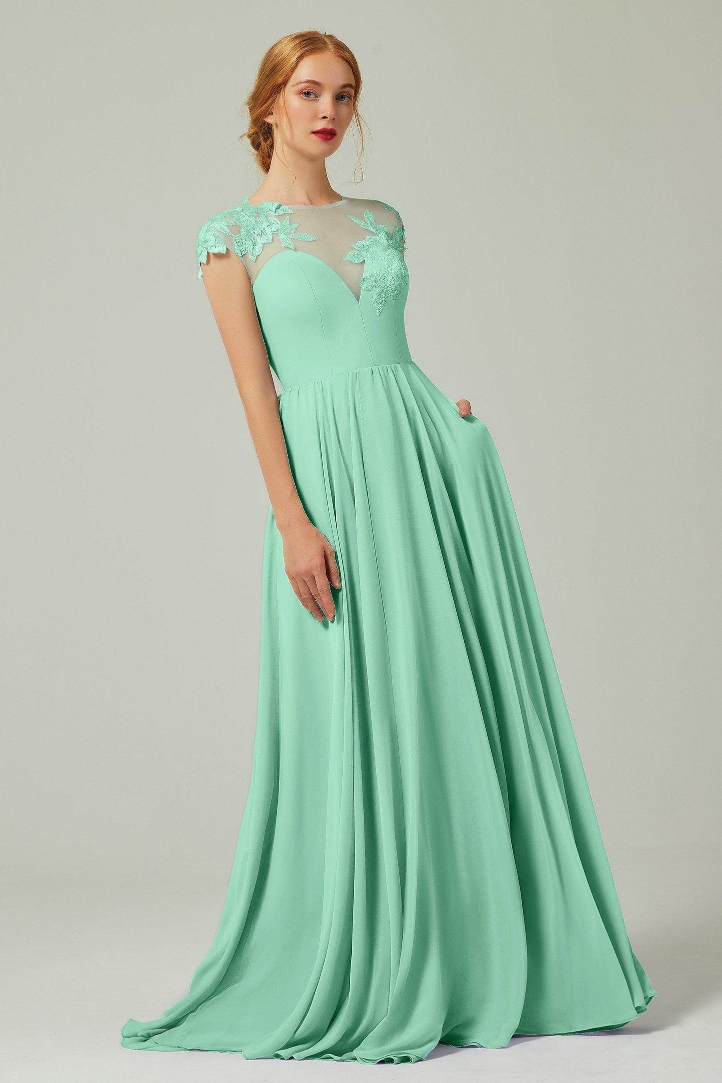 A-Line Sweep-BrushTrain Chiffon Bridesmaid Dress CB0248