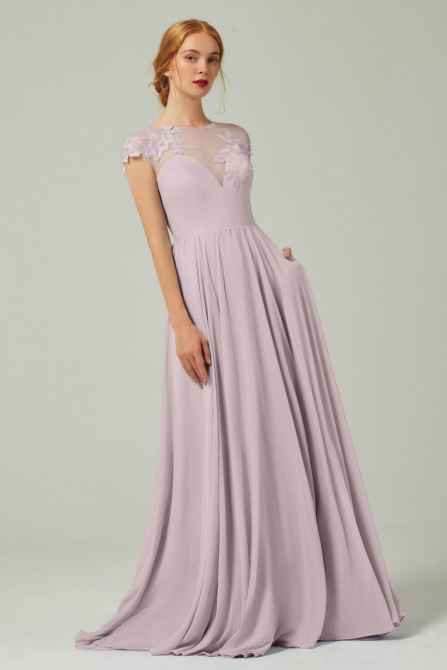 A-Line Sweep-BrushTrain Chiffon Bridesmaid Dress CB0248