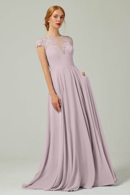 A-Line Sweep-BrushTrain Chiffon Bridesmaid Dress CB0248