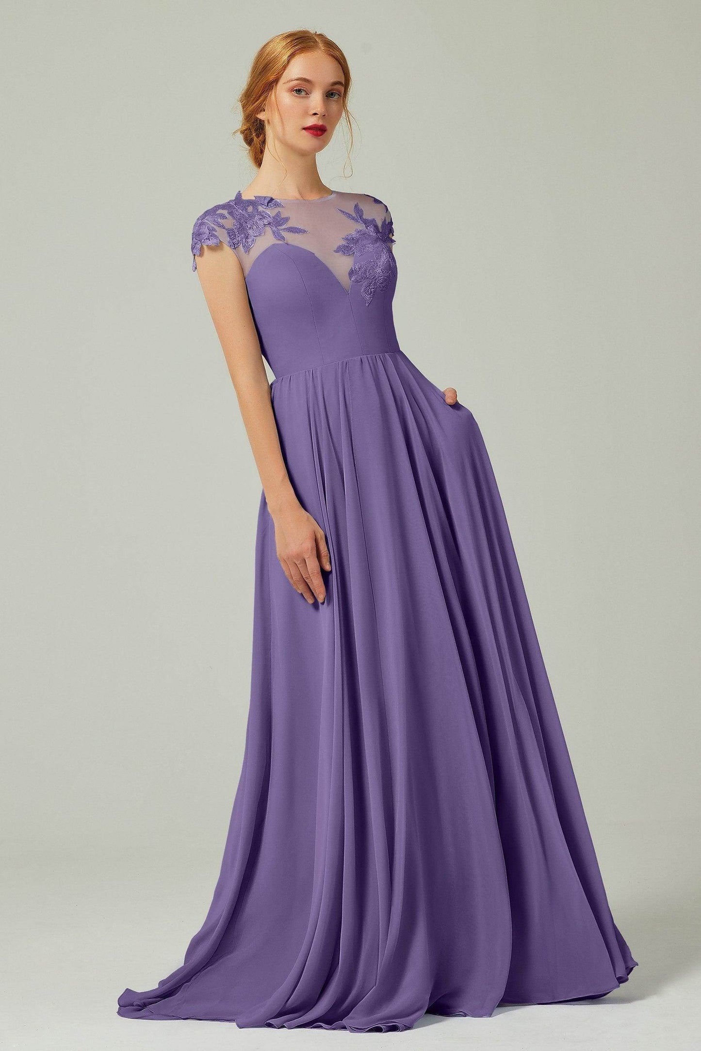 A-Line Sweep-BrushTrain Chiffon Bridesmaid Dress CB0248