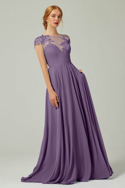 A-Line Sweep-BrushTrain Chiffon Bridesmaid Dress CB0248
