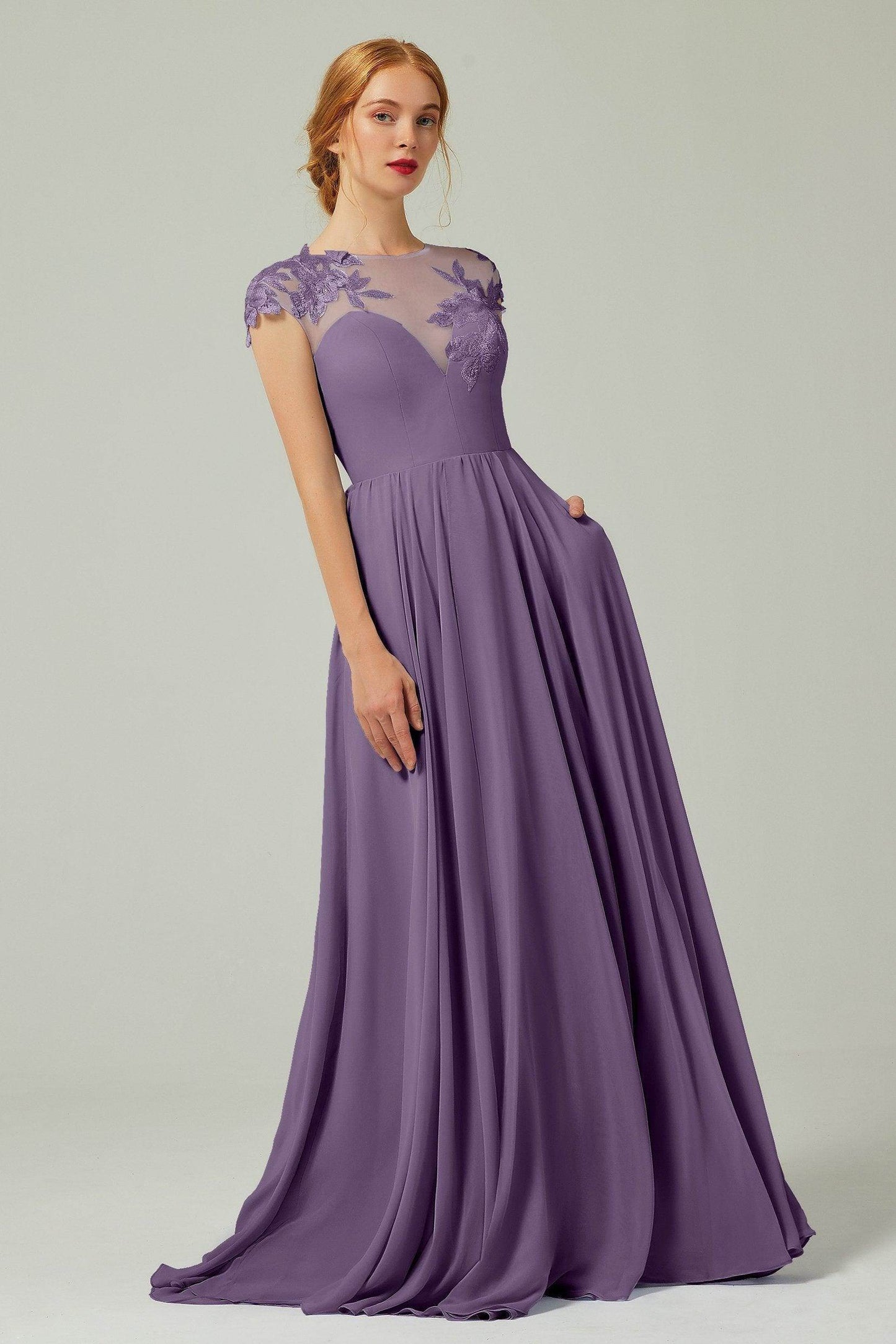 A-Line Sweep-Brush-Train Chiffon Bridesmaid Dress CB0248PS