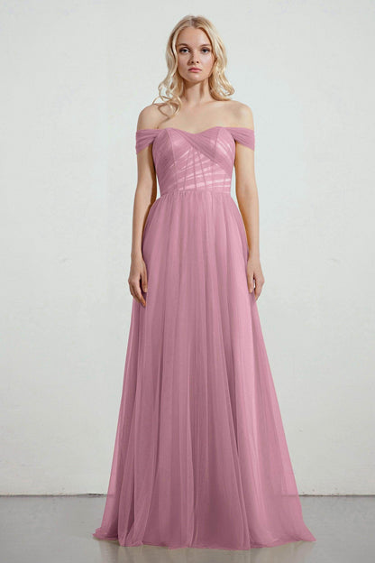 A-Line Tulle/Elastic Silk like Satin Bridesmaid Dress CB0261