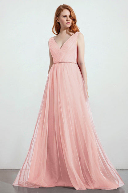 A-Line Sweep-Brush Train Tulle Bridesmaid Dress CB0263