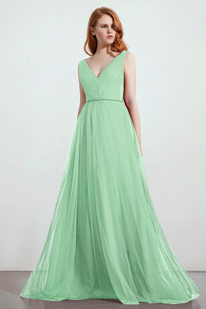 A-Line Sweep-Brush Train Tulle Bridesmaid Dress CB0263
