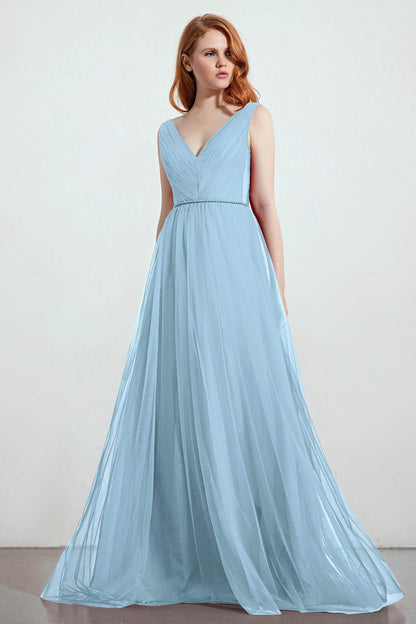 A-Line Sweep-Brush Train Tulle Bridesmaid Dress CB0263