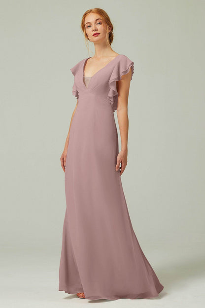 Sheath-Column Floor Length Chiffon Bridesmaid Dress CB0304