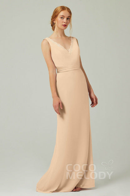 Sheath-Column Floor Length Chiffon Bridesmaid Dress CB0320