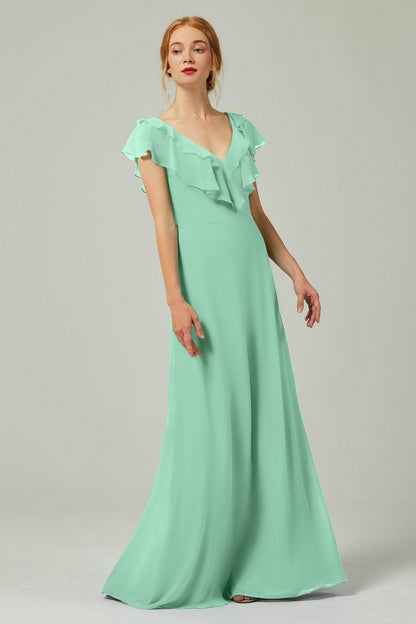 A-Line Floor Length Chiffon Bridesmaid Dress CB0323