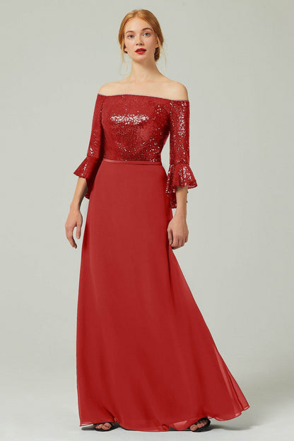 A-Line Floor Length Chiffon Sequined Bridesmaid Dress Formal Dresses CB0336