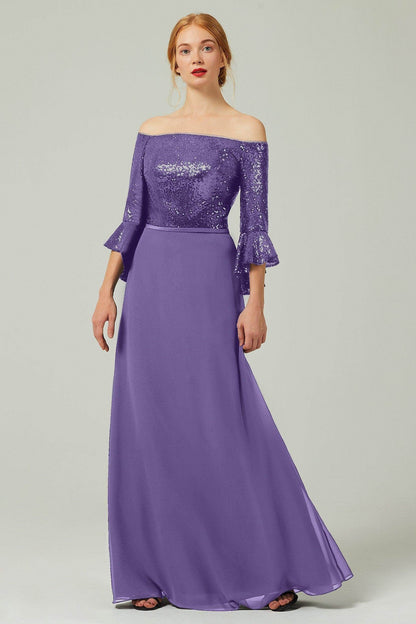 A-Line Floor Length Chiffon Sequined Bridesmaid Dress Formal Dresses CB0336