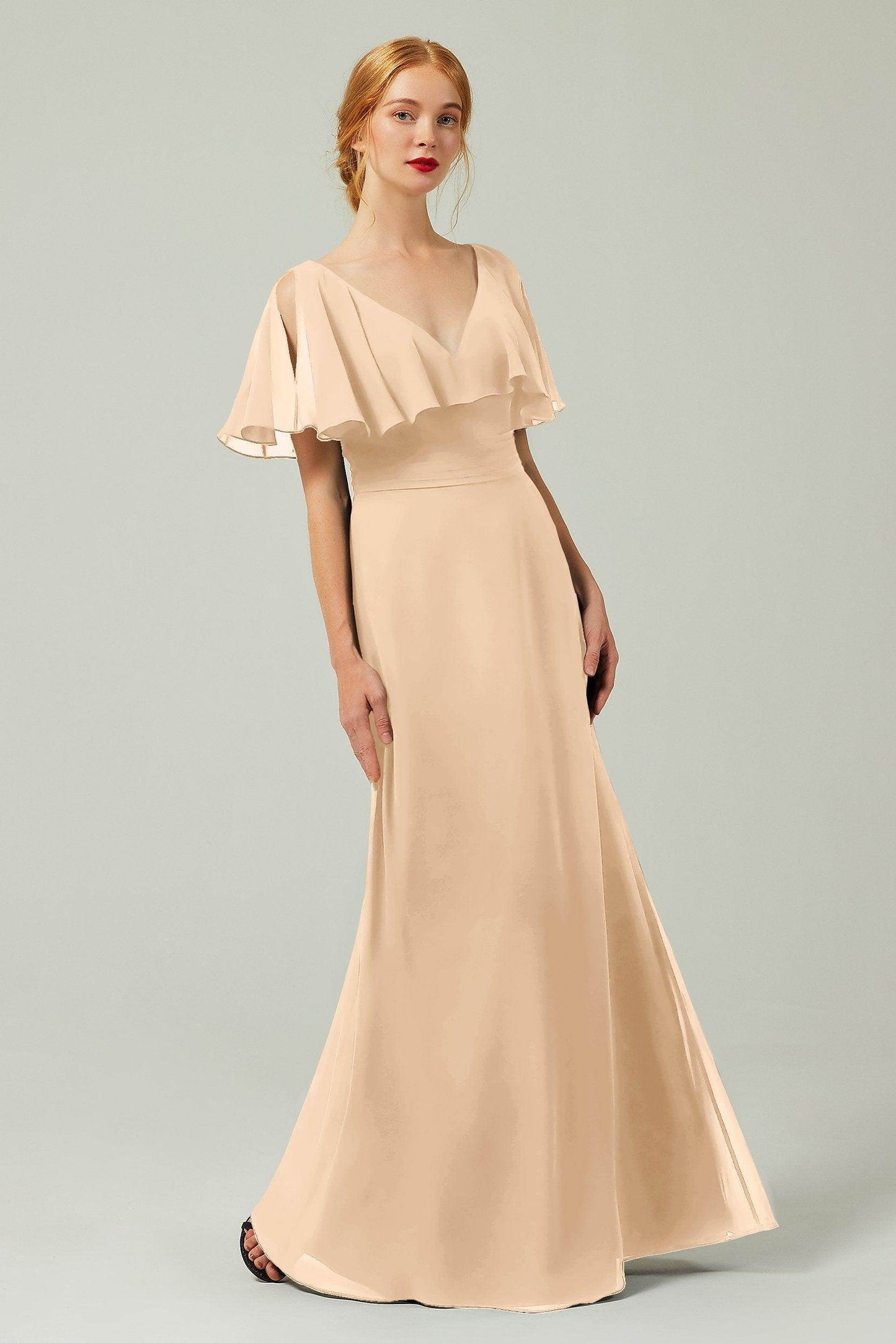 Sheath-Column Floor Length Chiffon Bridesmaid Dress Formal Dresses CB0341