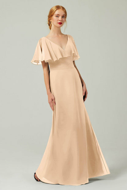 Sheath-Column Floor Length Chiffon Bridesmaid Dress Formal Dresses CB0341