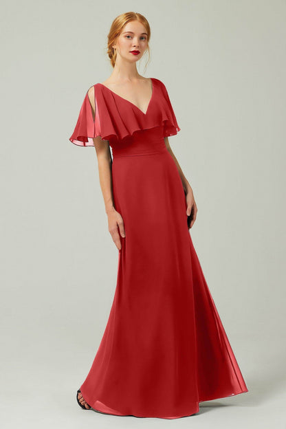 Sheath-Column Floor Length Chiffon Bridesmaid Dress Formal Dresses CB0341