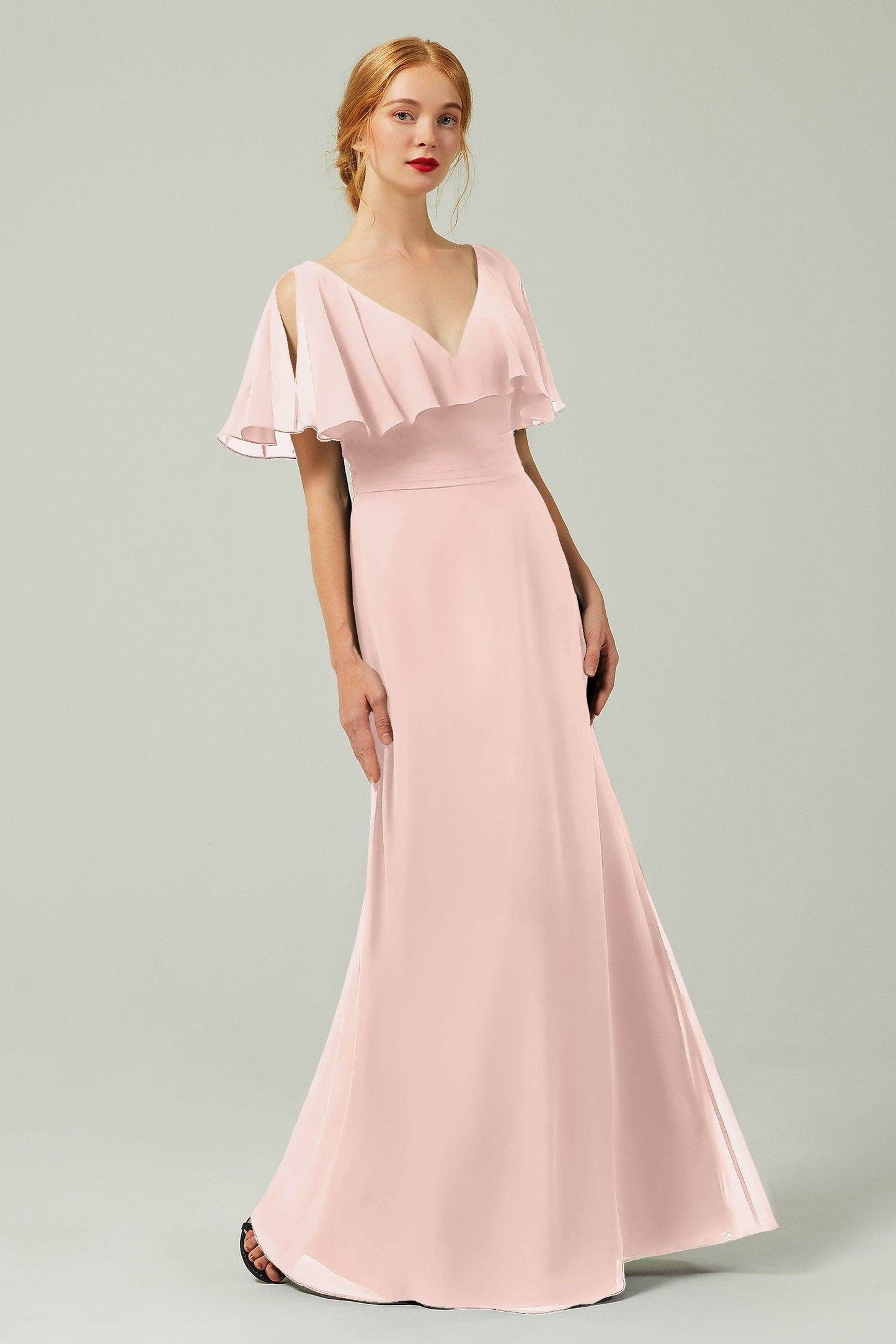 Sheath-Column Floor Length Chiffon Bridesmaid Dress Formal Dresses CB0341