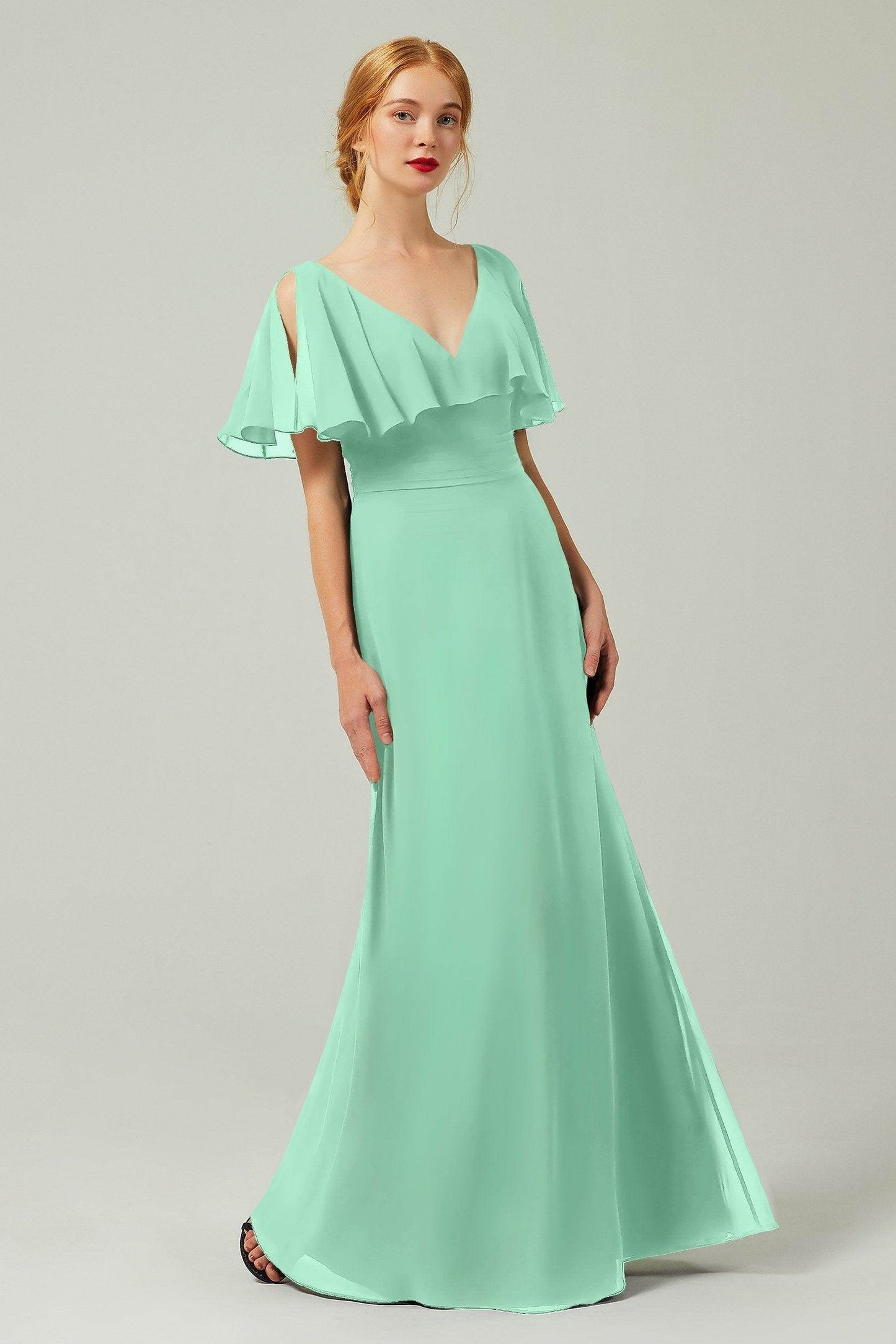 Sheath-Column Floor Length Chiffon Bridesmaid Dress Formal Dresses CB0341