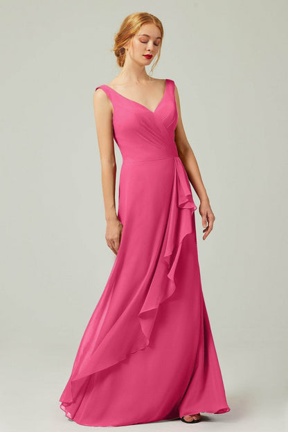 Sheath-Column Floor Length Chiffon Bridesmaid Dress Formal Dresses CB0344