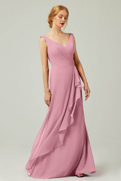 Sheath-Column Floor Length Chiffon Bridesmaid Dress Formal Dresses CB0344