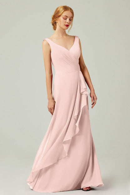 Sheath-Column Floor Length Chiffon Bridesmaid Dress Formal Dresses CB0344