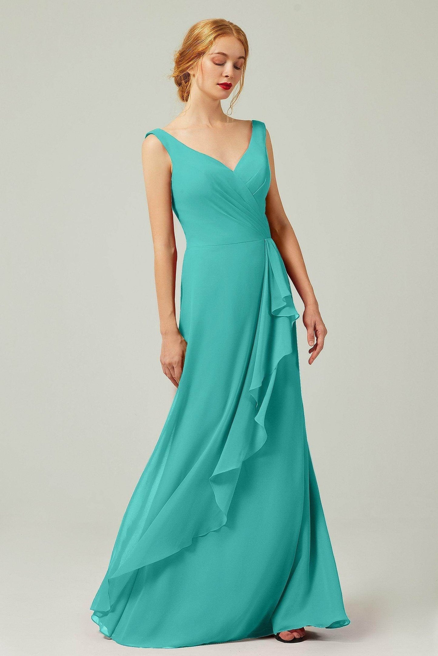 Sheath-Column Floor Length Chiffon Bridesmaid Dress Formal Dresses CB0344