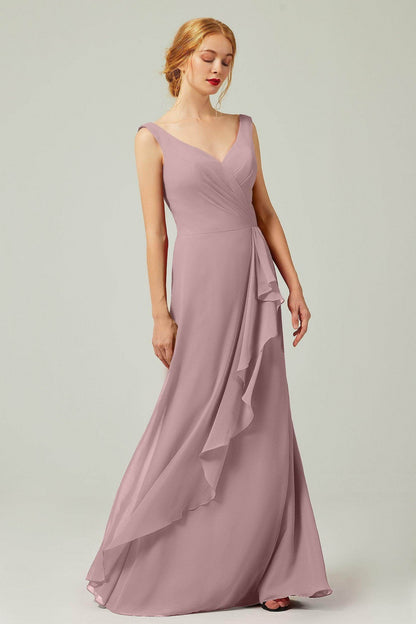 Sheath-Column Floor Length Chiffon Bridesmaid Dress Formal Dresses CB0344