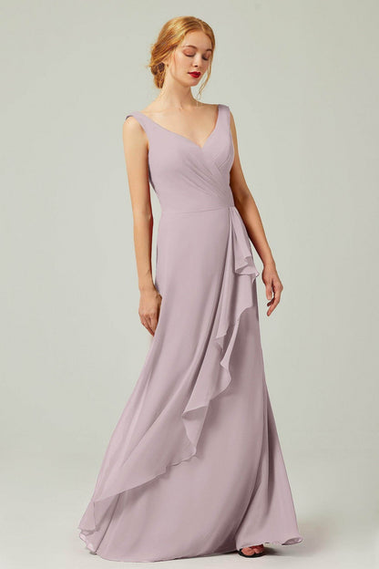 Sheath-Column Floor Length Chiffon Bridesmaid Dress Formal Dresses CB0344PS