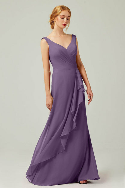 Sheath-Column Floor Length Chiffon Bridesmaid Dress Formal Dresses CB0344PS