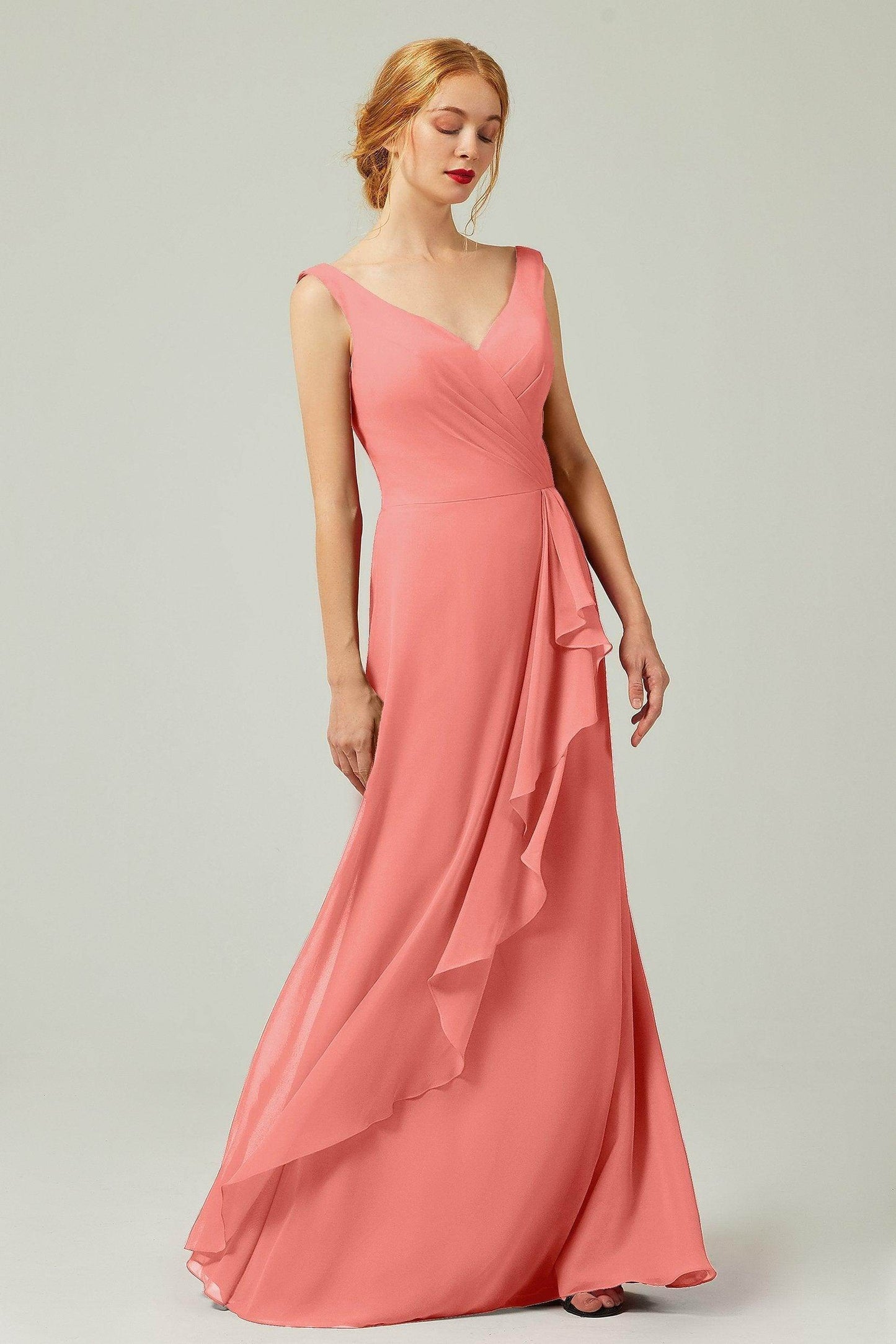 Sheath-Column Floor Length Chiffon Bridesmaid Dress Formal Dresses CB0344