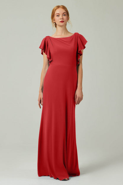 Sheath-Column Floor Length Chiffon Bridesmaid Dress Formal Dresses CB0357