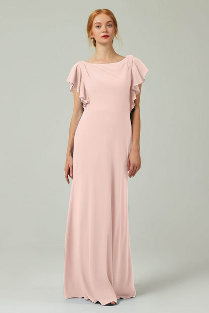 Sheath-Column Floor Length Chiffon Bridesmaid Dress Formal Dresses CB0357