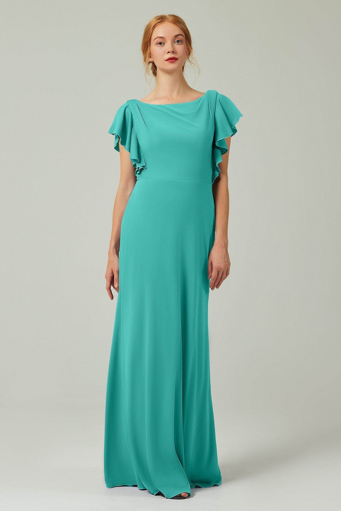Sheath-Column Floor Length Chiffon Bridesmaid Dress Formal Dresses CB0357