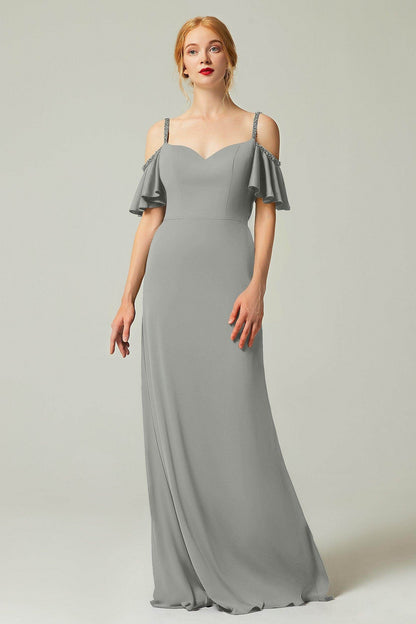 Sheath-Column Sweep Train Chiffon Bridesmaid Dress Formal Dresses CB0359