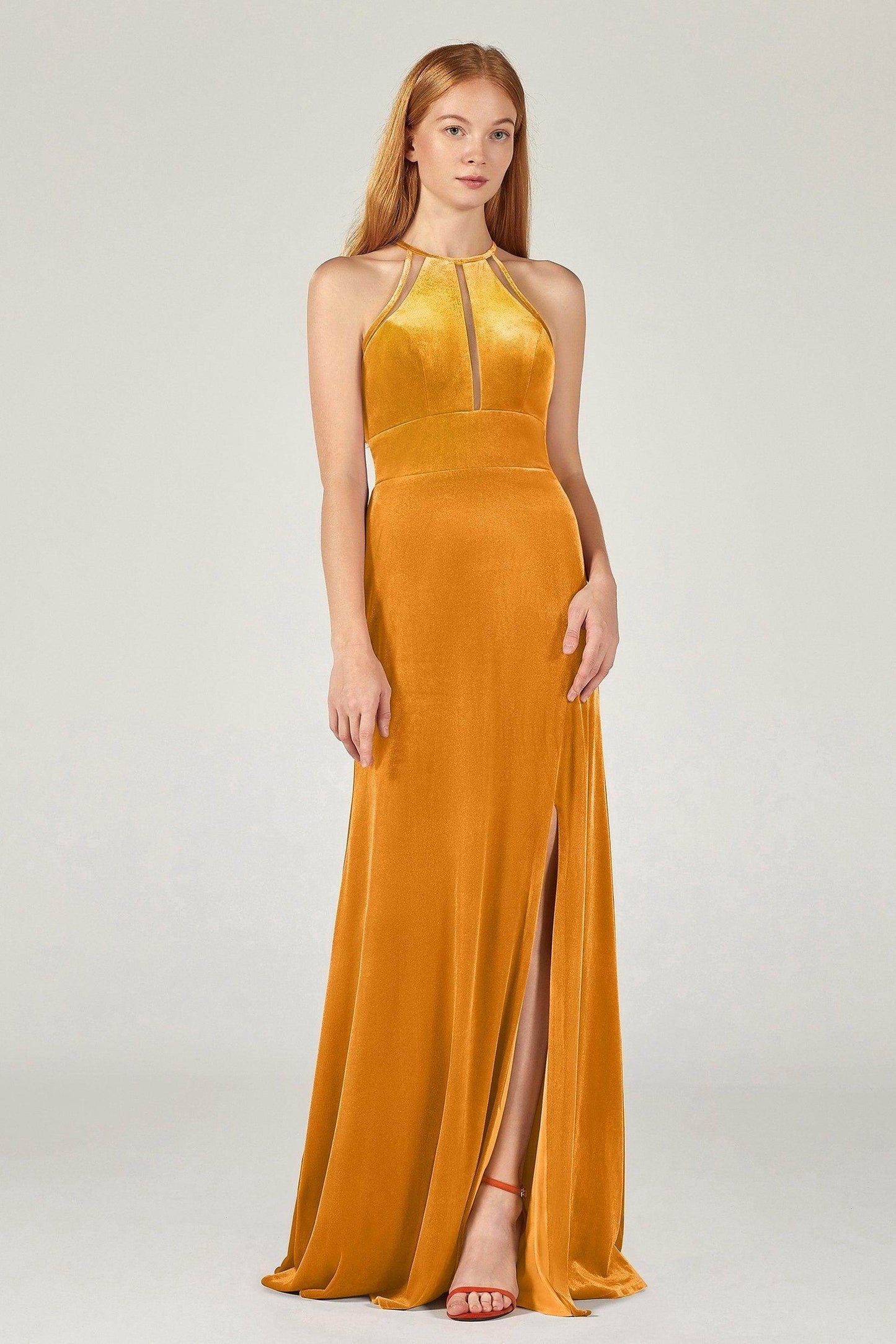 A-Line Floor Length Velvet Bridesmaid Dress Formal Dresses CB0362