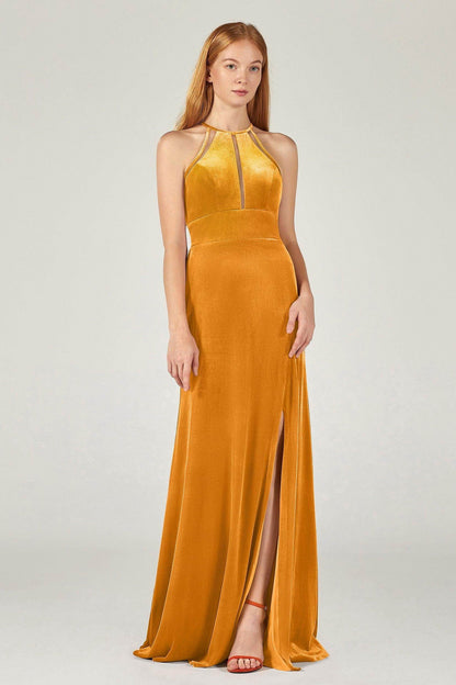 A-Line Floor Length Velvet Bridesmaid Dress Formal Dresses CB0362